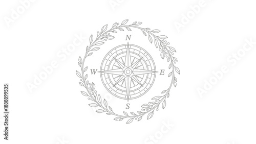  Intricate Compass Rose with Botanicals for Mindful Exploration Coloring Page. transparent.