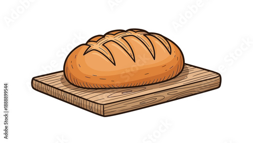 Moderate Detailed Hand-Drawn Icon of Artisanal Bread on Rustic Board. transparent.