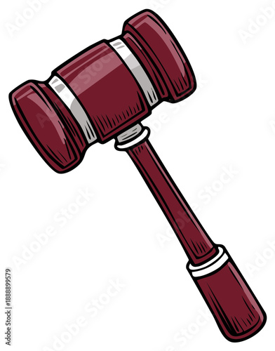 Cartoon illustration of a wooden judge gavel a symbol of law and justice