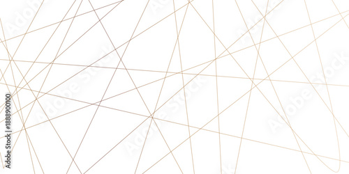 Geometric chaos of gold linear stripes on white. Random abstract pattern with diagonal lines, asymmetrical grid texture, and dynamic urban artwork composition.