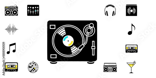 Retro Vinyl Turntable DJ Record Player Silhouette
