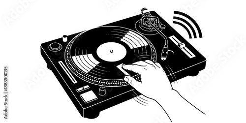 Retro Vinyl Turntable DJ Record Player Silhouette