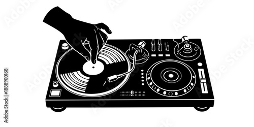 Retro Vinyl Turntable DJ Record Player Silhouette