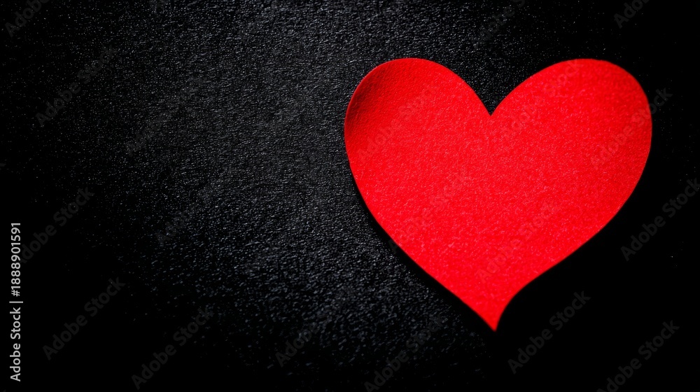 Obraz premium devotion. Minimalist red heart on a textured black surface, symbolizing love and gratitude. wellbeing guides, coaching materials, designed for mental health education and mindfulness programs.