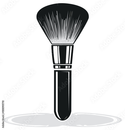 Black Makeup Brush with Bristles and Handle Isolated on White Background