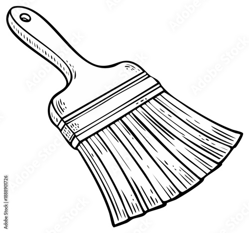 Black and white illustration of a paintbrush with bristles angled for painting