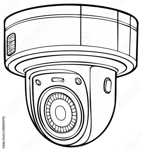 CCTV dome camera line art illustration for security surveillance and video monitoring system