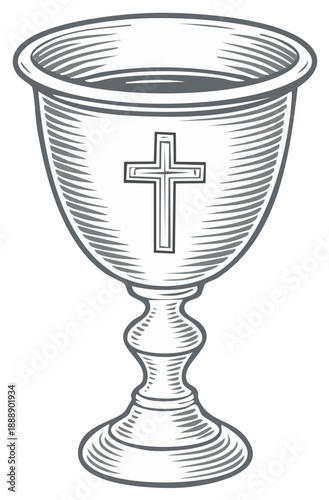 Ornate Chalice with Christian Cross Engraving Engaged in Religious Ceremony