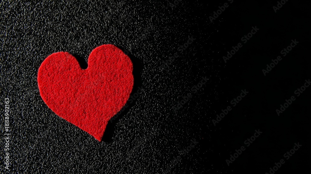 Obraz premium devotion. Minimalist red heart on a textured black surface, symbolizing love and gratitude. wellbeing guides, coaching materials, designed for mental health education and mindfulness programs. 