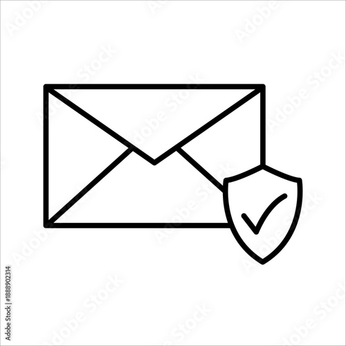 Black single email check line icon, simple approval mail sent successful flat design vector pictogram, infographic interface elements for app logo web button ui ux isolated on white background