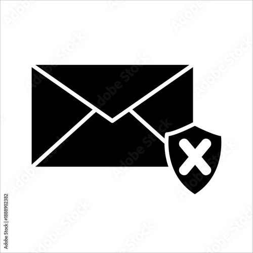 Black cancel or unsubscribe email line icon, simple sent e-mail failed  flat design pictogram vector for app logo ads web webpage button ui ux interface elements isolated on white background