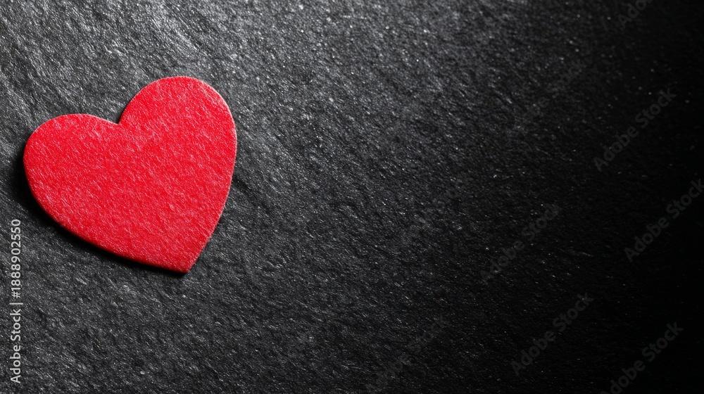 Obraz premium devotion. Minimalist red heart on a textured black surface, symbolizing love and gratitude. wellbeing guides, coaching materials, designed for mental health education and mindfulness programs. 