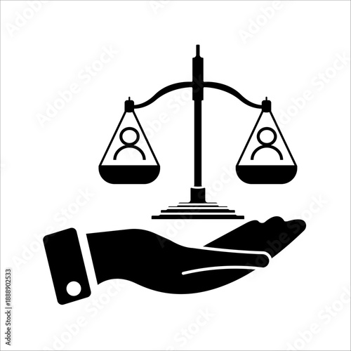silhouette of the scales of justice in different shapes.