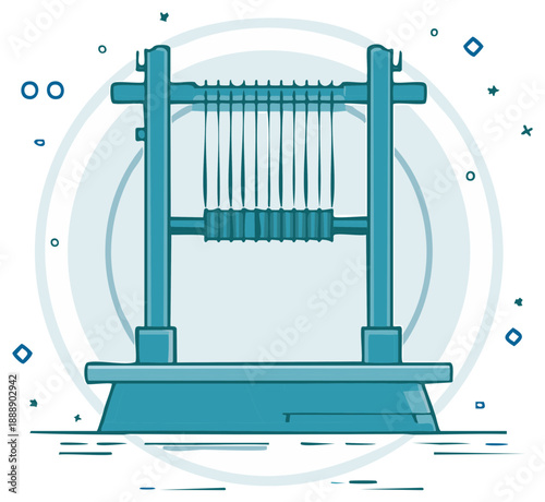 Stylized Weaving Loom Illustration with Hanging Threads Textile Art and Craft Concept