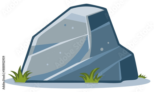 Stylized geometric gray rock with green grass illustration modern design element