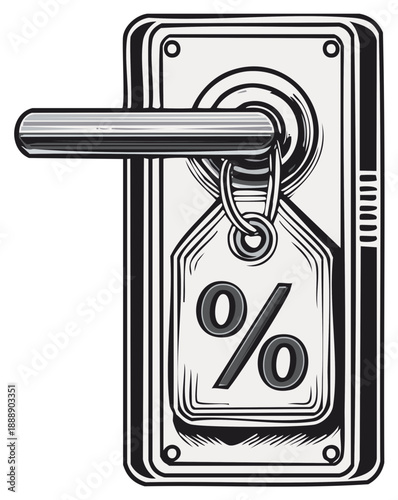 Real estate sale concept with percentage discount tag on a door handle