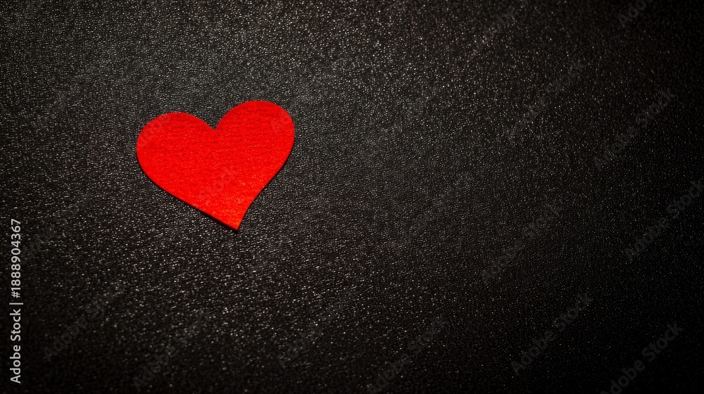 Obraz premium devotion. Minimalist red heart on a textured black surface, symbolizing love and gratitude. wellbeing guides, coaching materials, designed for mental health education and mindfulness programs. 