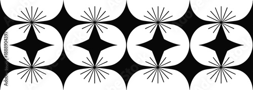 Abstract geometric seamless pattern with starburst shapes and retro mid century modern design, perfect for wallpapers, textiles, backgrounds, branding, and decorative prints.