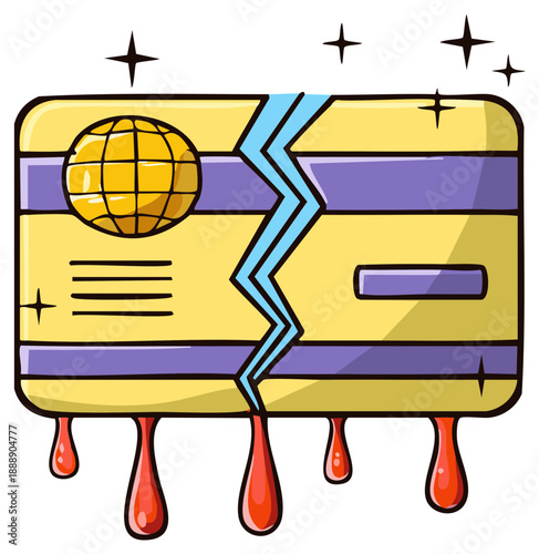 Damaged Credit Card Bleeding Blood Symbolizing Financial Crisis and Debt