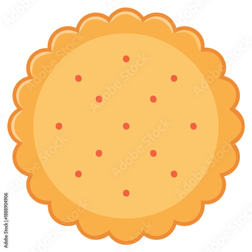 A single round snack cracker with scalloped edges flat vector icon