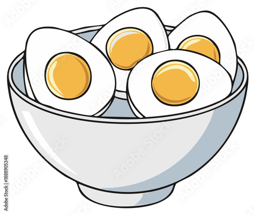 Illustration of Boiled Eggs Halved in a Bowl for a Healthy Recipe