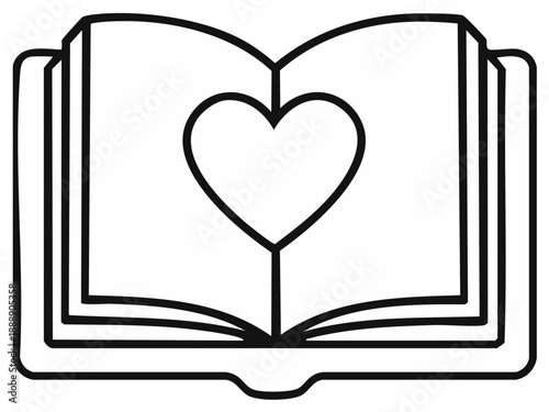 Open Book with Heart Symbol Inside Illustration, Love and Reading Concept
