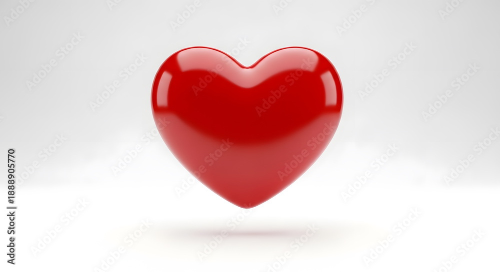 Obraz premium A glossy vibrant red heart shape floats against a clean white background