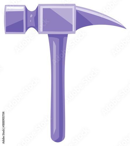 Isolated Claw Hammer in Violet, Illustration Style, Construction Tool, Do It Yourself, Home Repair