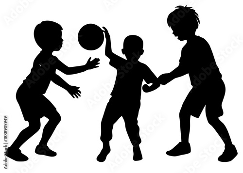 Children playing basketball silhouette isolated on transparent background