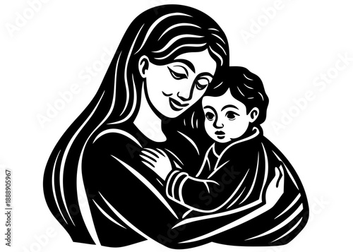 Mother and child embrace isolated on transparent background