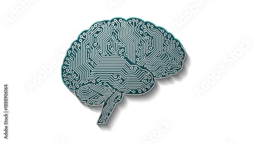 Interconnected Circuit Board Traces Forming a Brain Silhouette Vector Icon. transparent.