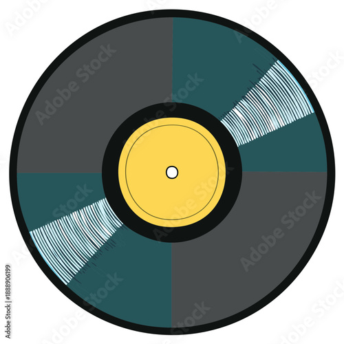 Vintage Vinyl Record Music Disc with Grooves and Yellow Label