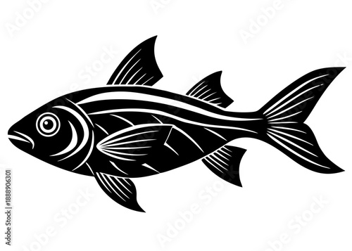 Black and white fish illustration isolated on transparent background