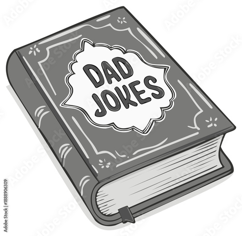 Illustrated book of dad jokes funny humor and comedy for fathers and families on a clean background