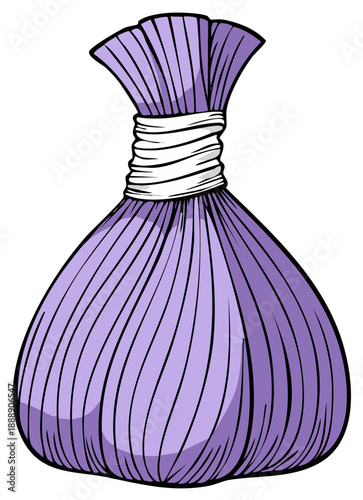Cartoon illustration of a Thai herbal compress ball for spa treatments