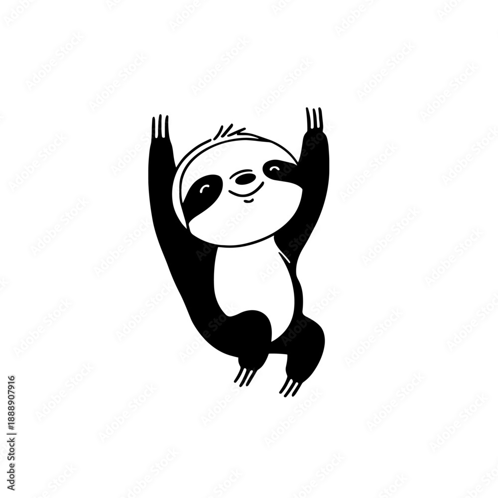 Obraz premium Sloth. Sloth simple black and white line art vector logo