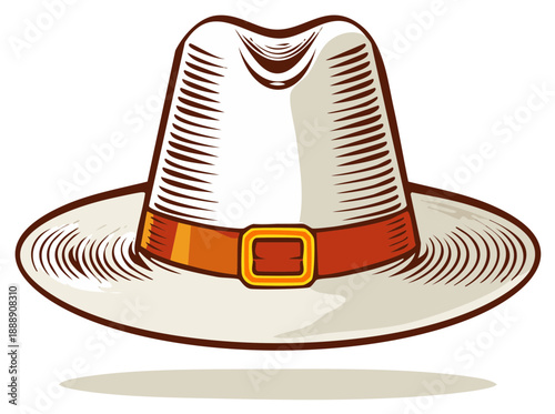 Vintage hat illustration with brown belt and buckle, classic headwear design.