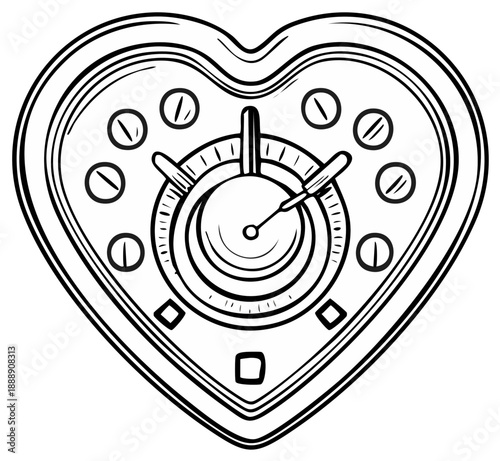 Vintage Heart Shaped Device with Dials and Needles Drawing