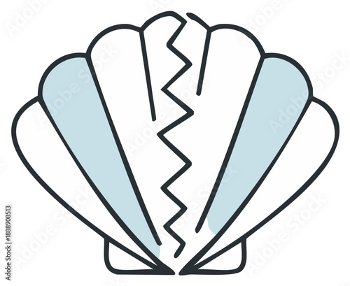 Hand drawn broken seashell illustration symbolizing heartbreak loss and emotional damage