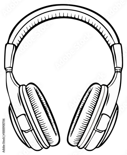 Headphones Line Art: Audio Equipment with Padding for Music Listening and Sound Isolation