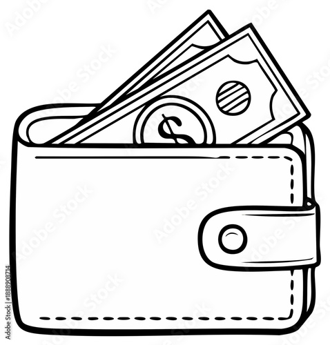 Open Leather Wallet Filled With Banknotes and Coin Symbol Illustrating Financial Wealth