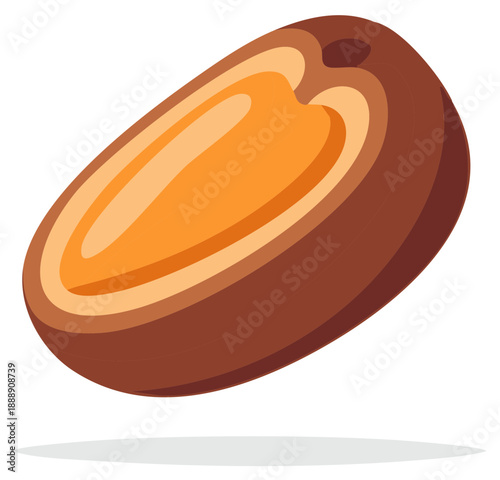 Cross section illustration of a date fruit showing layers of brown skin and orange flesh