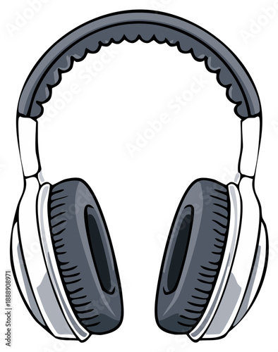 Modern gray and white over ear headphones illustration for music listening and audio entertainment