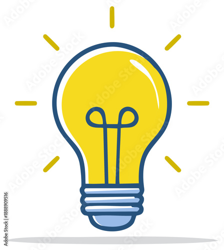 Bright yellow light bulb illustration depicts creativity and new idea concept