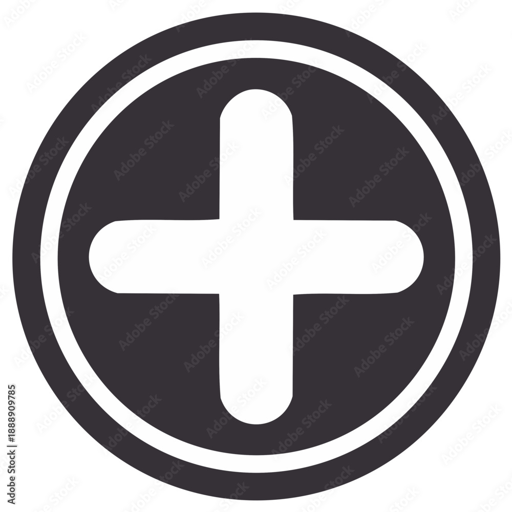 Obraz premium Rounded white plus sign symbol in a dark gray circle icon representing addition and new content