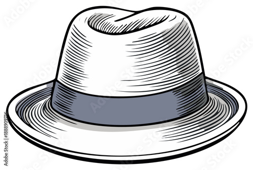 Retro fedora hat illustration, vintage headwear with gray band, art style.