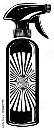 Black and White Spray Bottle Illustration with Radial Graphic on the Body