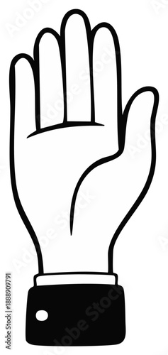Hand Raised Up Stop Sign Gesture in Black and White Cartoon Drawing with Business Suit Cuff