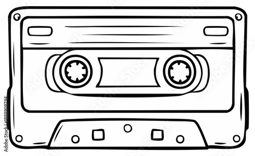 Retro audio cassette tape for music storage and playback in a vintage style drawing
