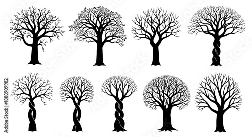 set of trees silhouettes